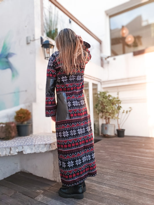 VESTIDO DE SOFT E COURO SINTÉTICO
